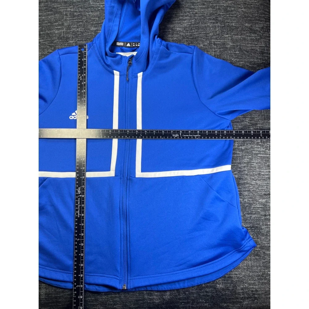Adidas Full Zip Hoodie Mens 2XL Blue White Aeroready Striped Track Jacket